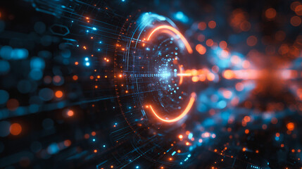 Futuristic abstract blue technology background featuring dynamic lines and digital patterns for a high-tech look.