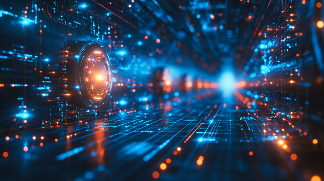 Contemporary abstract blue tech backdrop with smooth gradients and digital effects, perfect for modern technology visuals.