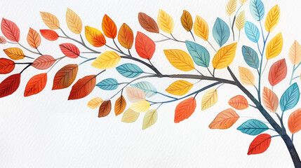 Obraz premium Watercolor illustration Closeup of a watercolor autumn tree with branches shedding colorful leaves isolated on a gradient background 
