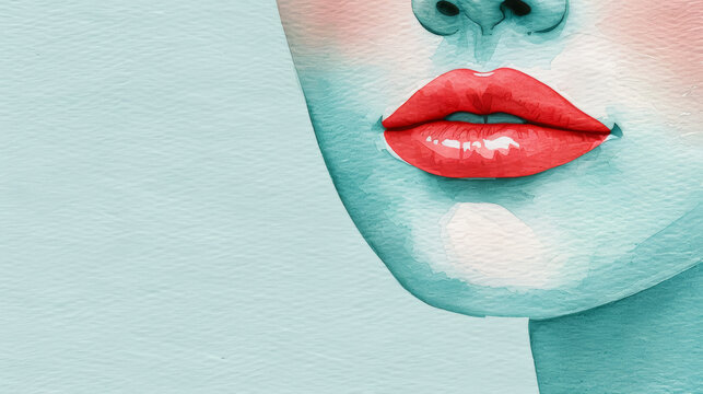 Watercolor illustration Closeup of a persons face with chapped lips and rosy cheeks cold autumn day watercolor style 