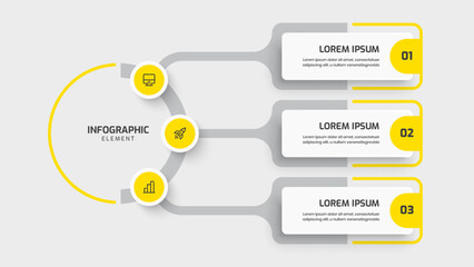 Business Central Circle Infographic Template with Yellow Color Circle Label 3 Option and Icon for Presentation