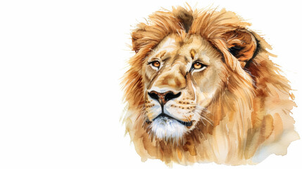 Fototapeta premium Watercolor illustration of a majestic lion with a flowing mane on a white background 