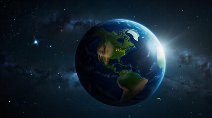 Fototapeta premium The Majestic Earth: Blue Oceans and Clouds Under a Starry Sky