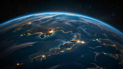 Fototapeta premium Discover Earth's Majesty: Blue Oceans and Clouds in the Starry Universe