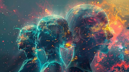 human heads, man using artificial intelligence (AI) , machine learning, connectivity concept