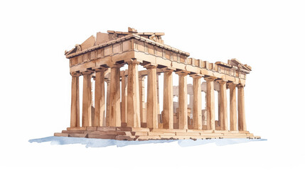 Fototapeta premium Watercolor sketch of the Acropolis of Athens ancient ruins isolated on a white background 