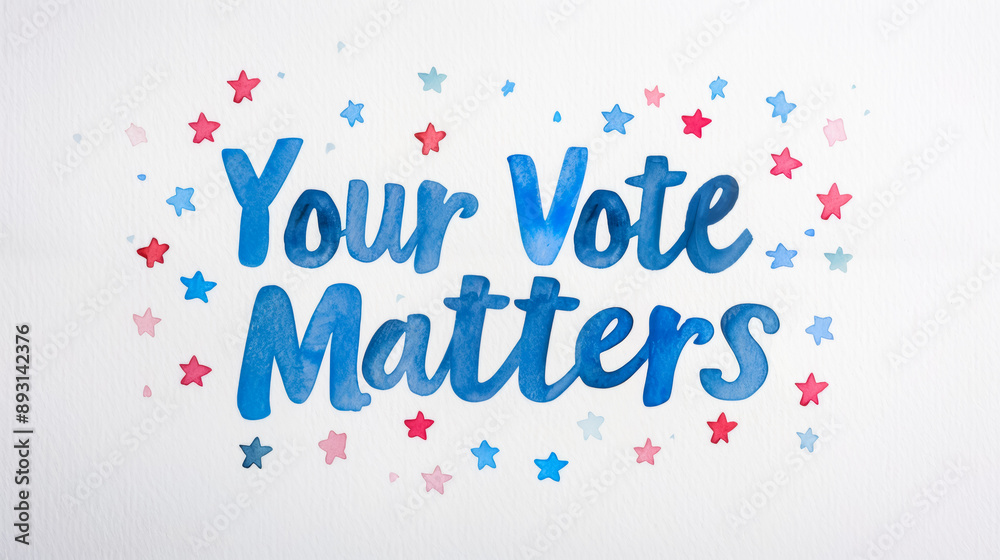 Wall mural watercolor text your vote matters in the us flag colors isolated on a white background