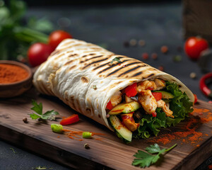 Delicious Grilled Chicken Shawarma Wrap with Fresh Vegetables.