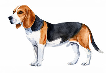 watercolor illustration of a beagle isolated on a white background 