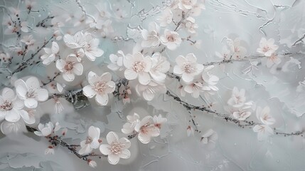 An elegant painting of a delicate cherry blossom tree in full bloom, gracefully depicted on a glass surface.