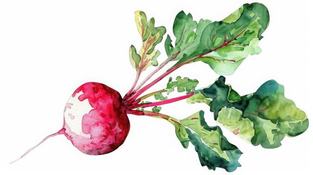 recommend clip art: a radish clipart, root vegetable element, watercolor illustration, red and white, isolated on white background