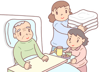 介護のイラスト - 自宅介護・家族介護・老親介護・介護者