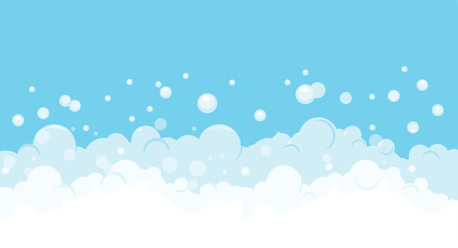 Bath foam with shampoo bubbles. Soap foam bubble background