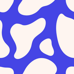 Abstract Spotted Seamless Pattern blue and white colors. Trendy minimal geometric background with liquid wavy spots and organic shapes. Modern duotone texture. Repeat vector illustration