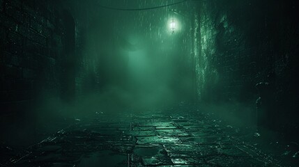 Mysterious dark alley with faint ghostly apparitions