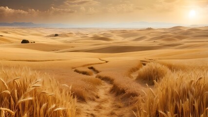 Fototapeta premium Background of golden summer with texture of parched wheat fields