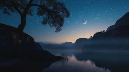 Fototapeta premium Tranquil 8k night scene landscape.