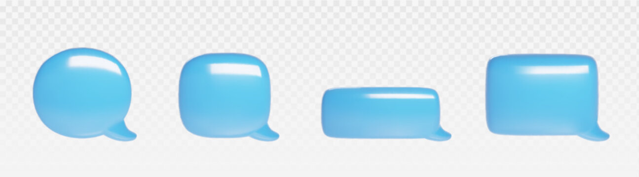 3d blue chat bubble for text message icon vector. Dialog balloon shape for comment or conversation social media element. Round and rectangle comic notification dialogue frame isolated graphic