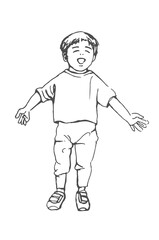 manga, 男の子, キッズ, ベクター, イラスト, 人々, くじ引き, スポーツ, キャラクター, 人, おかしな, ランニング, 赤ちゃん, 楽しい