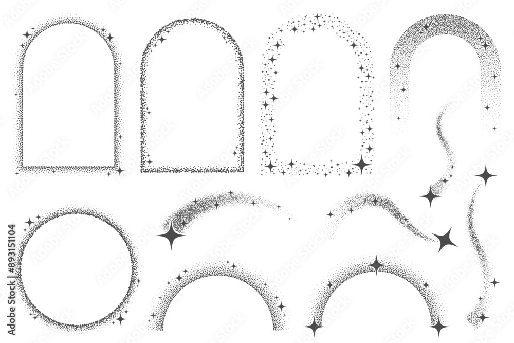 Wall mural magic stars elements with sparks and celestial frames. vector shapes with glitter. bohemian mystic g