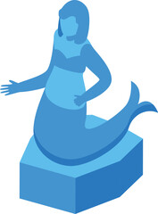 Blue mermaid character sitting on a stone isometric icon, 3d vector illustration