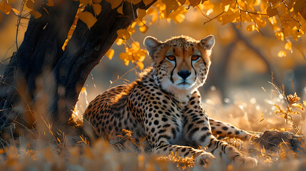 Cheetah Resting Under Tree Illustration