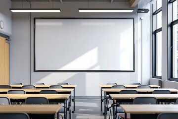 Empty Blank whiteboard mockup in a classroom