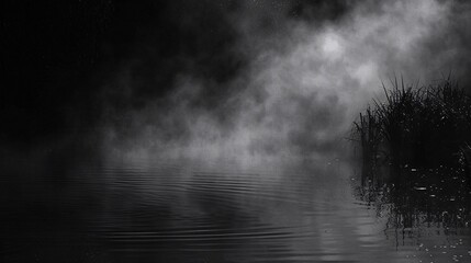 Ghostly mist covering a dark pond