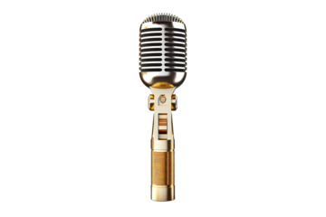 A Golden Microphone Ready to Capture Timeless Melodies on a Clear PNG or White Background.