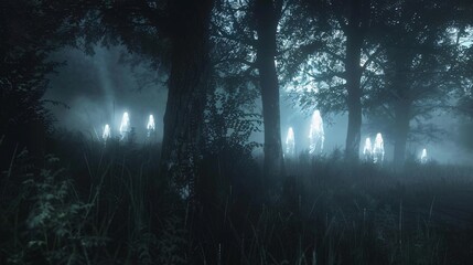 Dark forest with whispering spirits