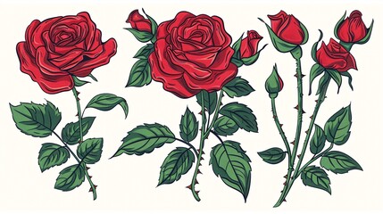 A collection of ornamental crimson flowers with foliage.