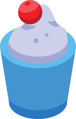 Delicious dessert mousse with cream topping and a red berry served in a blue cup
