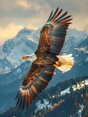 Obraz premium Majestic Eagle Soaring in Dramatic Aerial Maneuver Powerful Raptor Bird with Wings Outstretched in