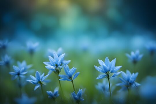 Bluestar flowers bokeh background, AI Generated