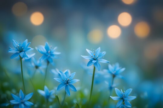 Bluestar flowers bokeh background, AI Generated