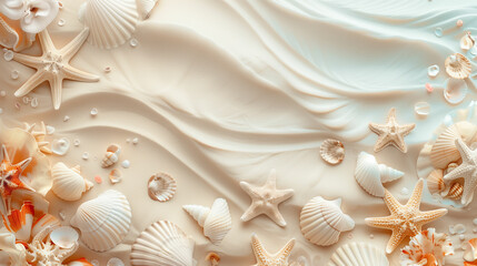 Summer beach sale with seashells and starfish