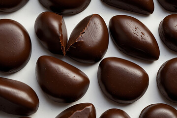 Fototapeta premium Decadent dark chocolate on a white background with ample copy space, perfect for showcasing gourmet indulgence
