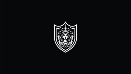 queen vector logo with shield badge logo, crown, face mask logo, girl crown, shield, badge,