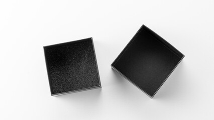 Black Box For a gift, white background. Top View, Design Blank, Blank Space, Studio Photo.