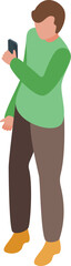 Isometric illustration of a young man taking a picture with a smartphone