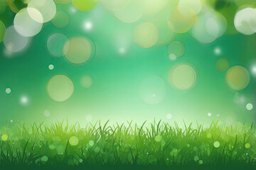 Obraz premium Spring background with green blurred bokeh lights, perfect for an abstract banner, evoking freshness and renewal.