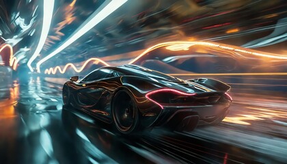 Obraz premium Neon automotive highways: luxury sports cars and dynamic neon-lit driving with powerful engines