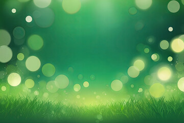 Obraz premium Spring background with green blurred bokeh lights, perfect for an abstract banner, evoking freshness and renewal.
