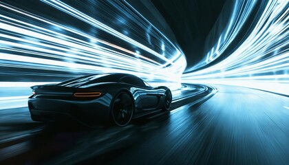 Sports car performance and high-performance automotive show on neon-lit tracks