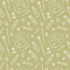 vector seamless pattern with art supplies