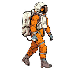 Fototapeta premium An illustration of an astronaut in an orange space suit walking