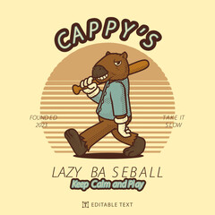Capybara Basebal Vintage And Retro Mascot Illustration