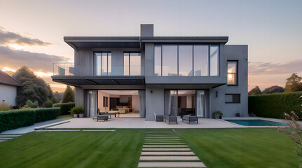 잔디가 있는 모던한 주택