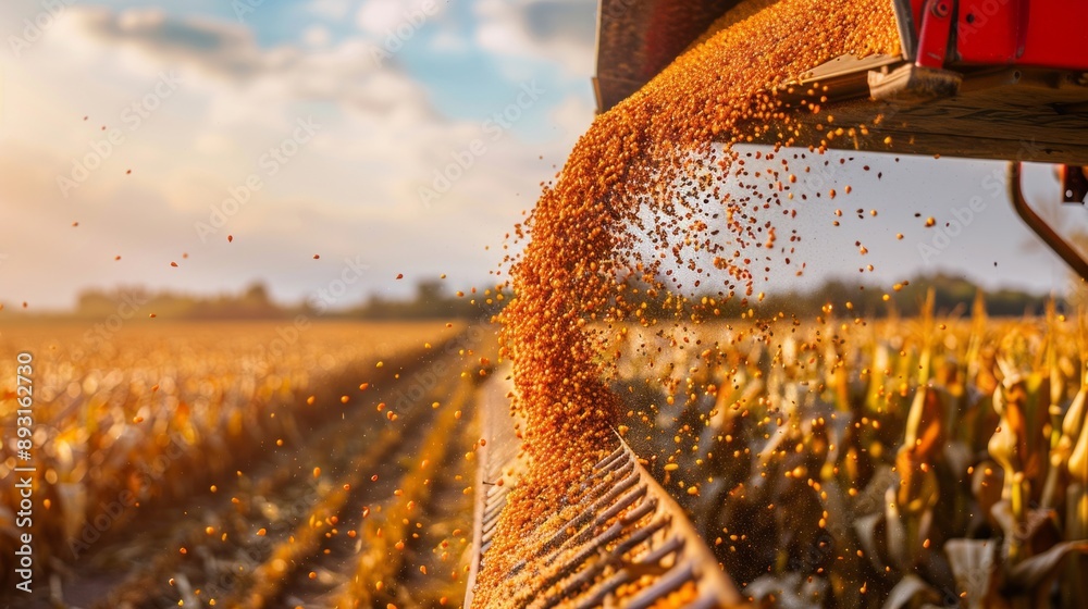 Poster a grain of corn is falling from a machine