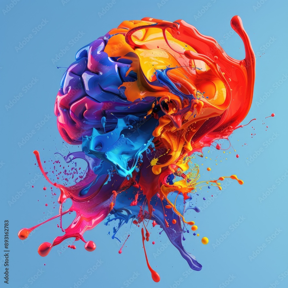 Poster abstract brain splashes with color